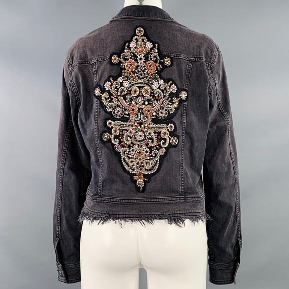 7 FOR ALL MANKIND M Grey Cotton Blend Denim Beaded Button Up Raw Edge Jacket - Picture 3 of 8